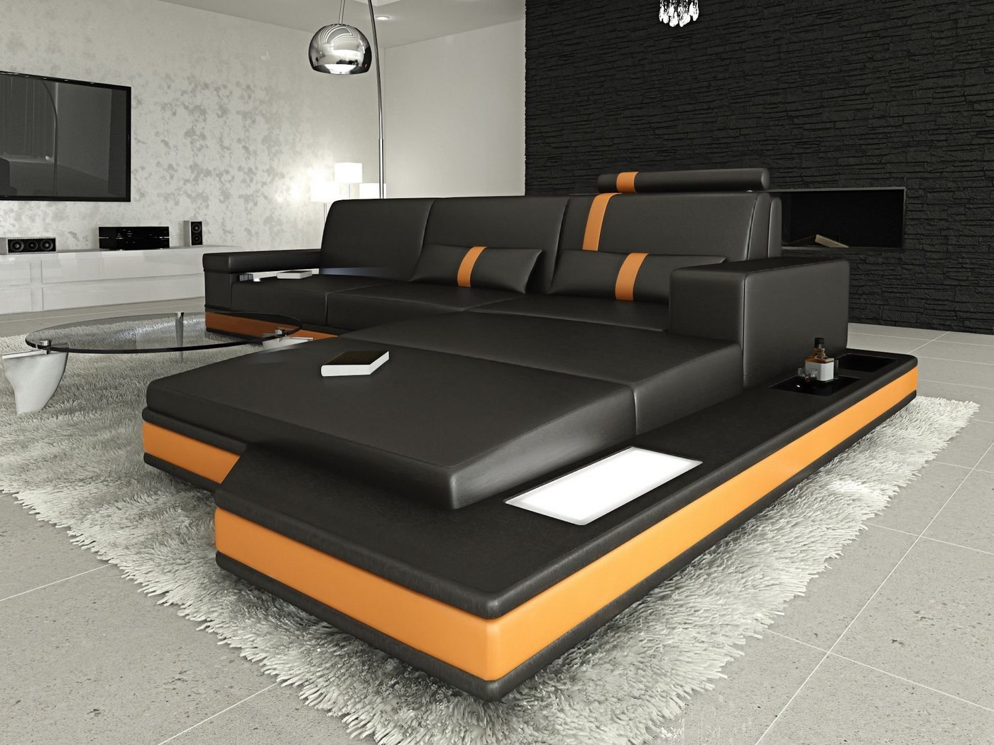 Sofa Dreams Ecksofa Ledercouch Leder Sofa Messana L Form Ledersofa, Couch, mit LED, wahlweise mit Bettfunktion als Schlafsofa, Designersofa von Sofa Dreams