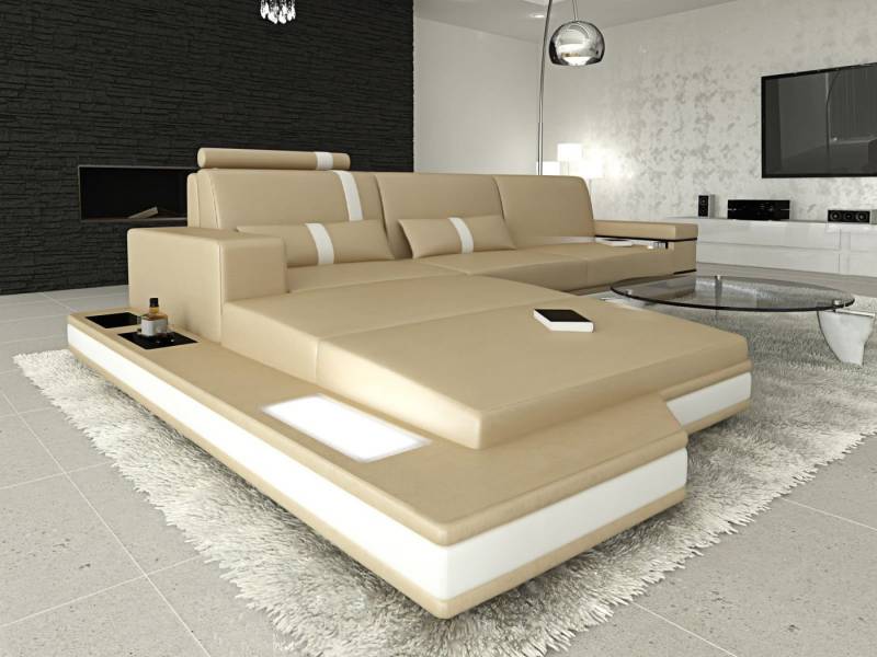 Sofa Dreams Ecksofa Ledercouch Leder Sofa Messana L Form Ledersofa, Couch, mit LED, wahlweise mit Bettfunktion als Schlafsofa, Designersofa von Sofa Dreams