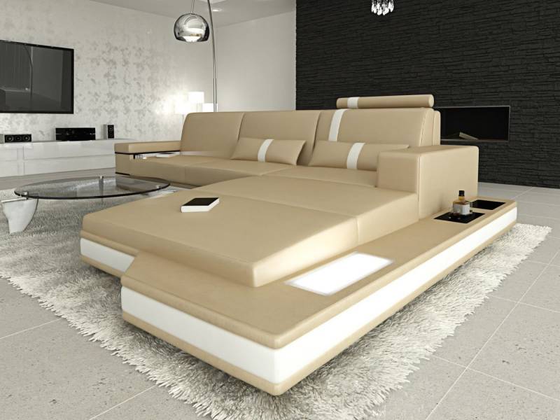 Sofa Dreams Ecksofa Ledercouch Leder Sofa Messana L Form Ledersofa, Couch, mit LED, wahlweise mit Bettfunktion als Schlafsofa, Designersofa von Sofa Dreams