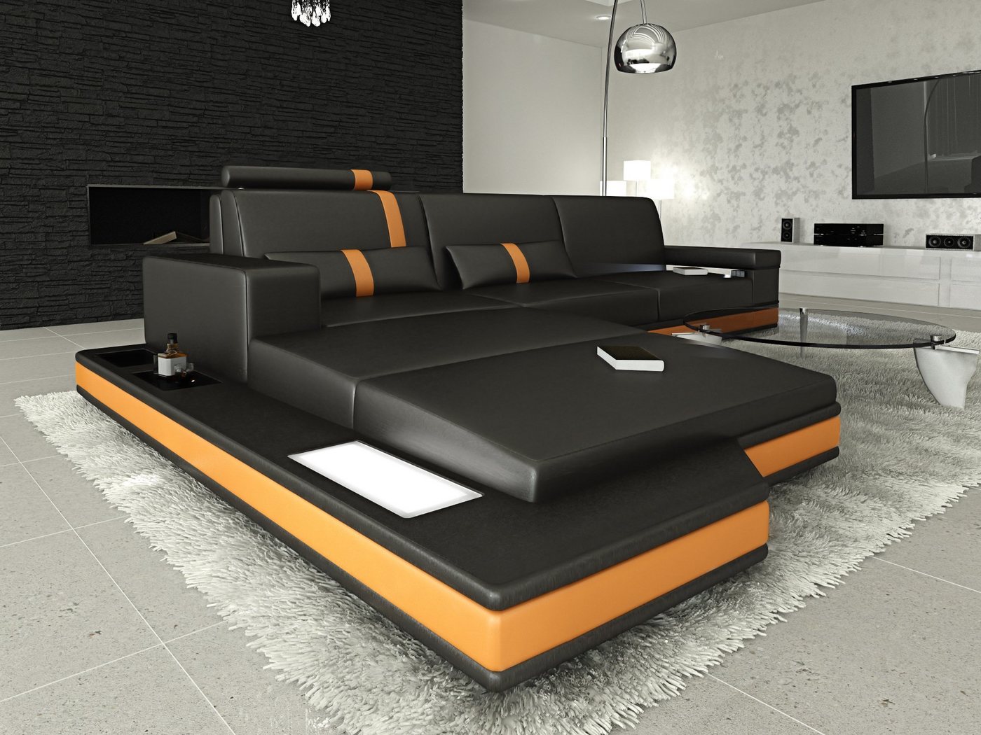 Sofa Dreams Ecksofa Ledercouch Leder Sofa Messana L Form Ledersofa, Couch, mit LED, wahlweise mit Bettfunktion als Schlafsofa, Designersofa von Sofa Dreams