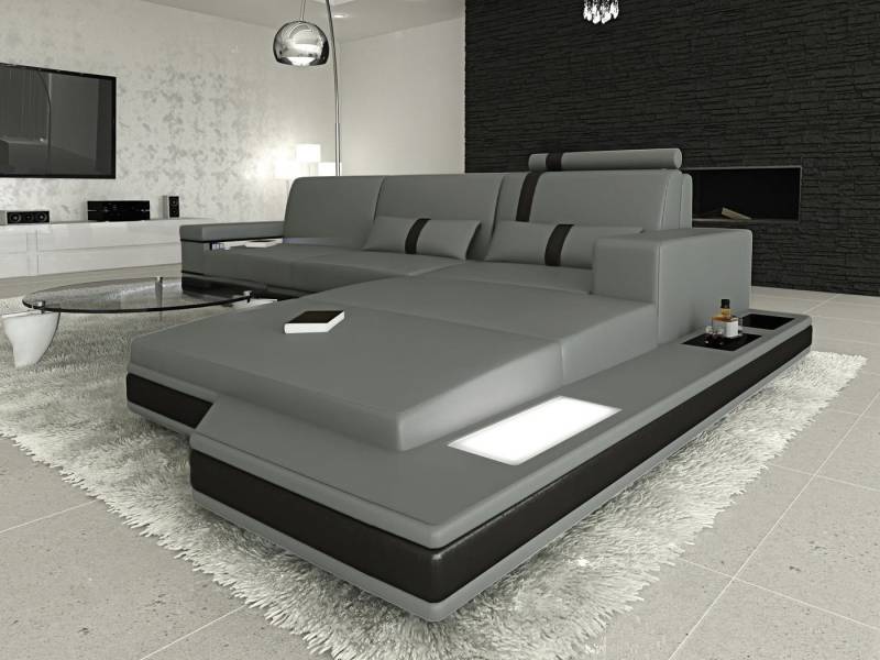 Sofa Dreams Ecksofa Ledercouch Leder Sofa Messana L Form Ledersofa, Couch, mit LED, wahlweise mit Bettfunktion als Schlafsofa, Designersofa von Sofa Dreams