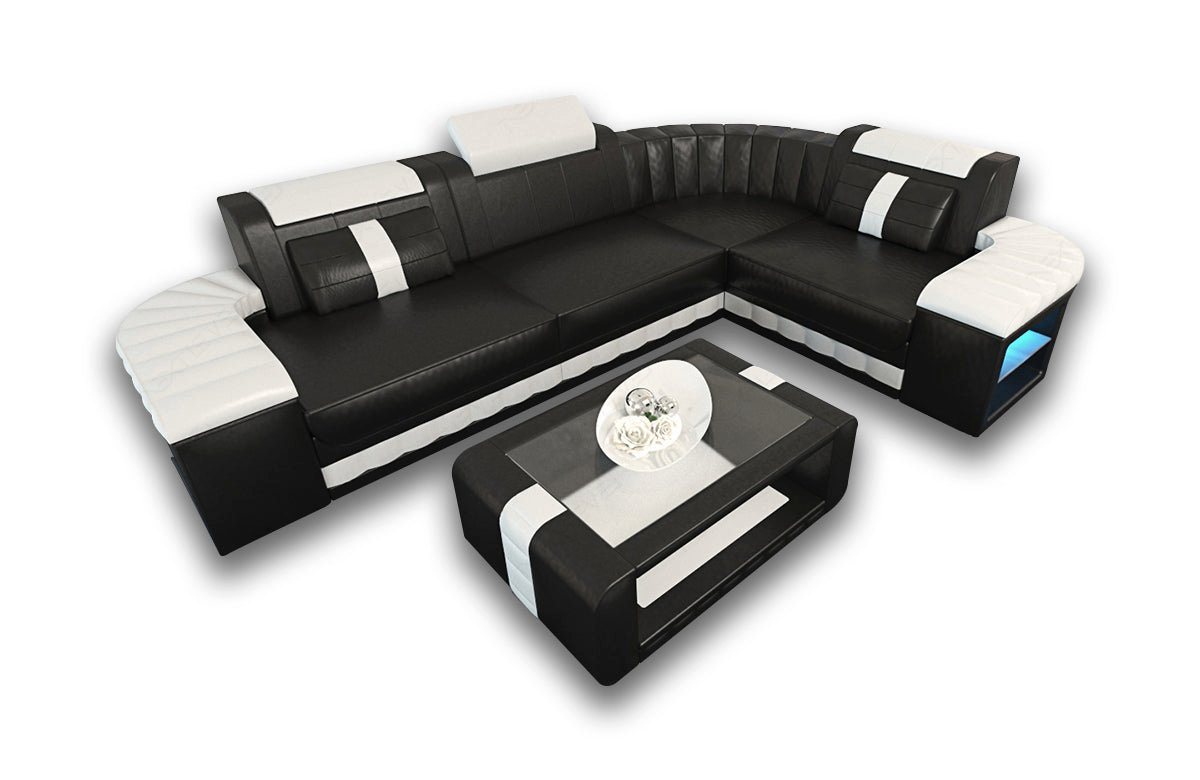 Sofa Dreams Ecksofa Ledercouch Ledersofa Bergamo L Form Leder Sofa, Couch, mit LED, wahlweise mit Bettfunktion als Schlafsofa, Designersofa von Sofa Dreams