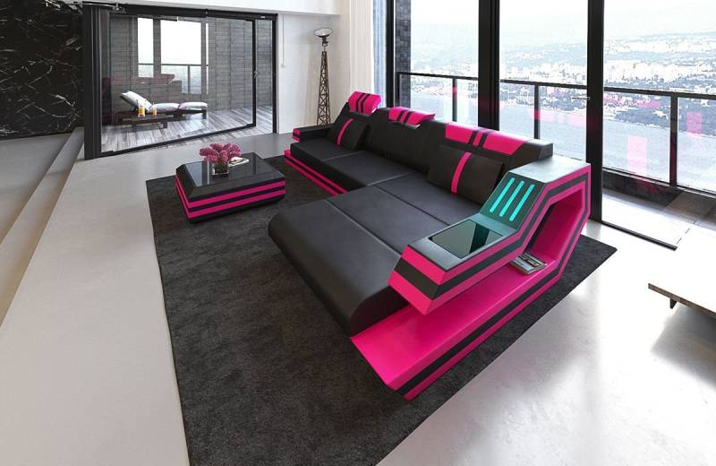 Sofa Dreams Ecksofa Ledercouch Ledersofa Ravenna L Form Leder Sofa, Couch, mit LED, wahlweise mit Bettfunktion als Schlafsofa, Designersofa von Sofa Dreams