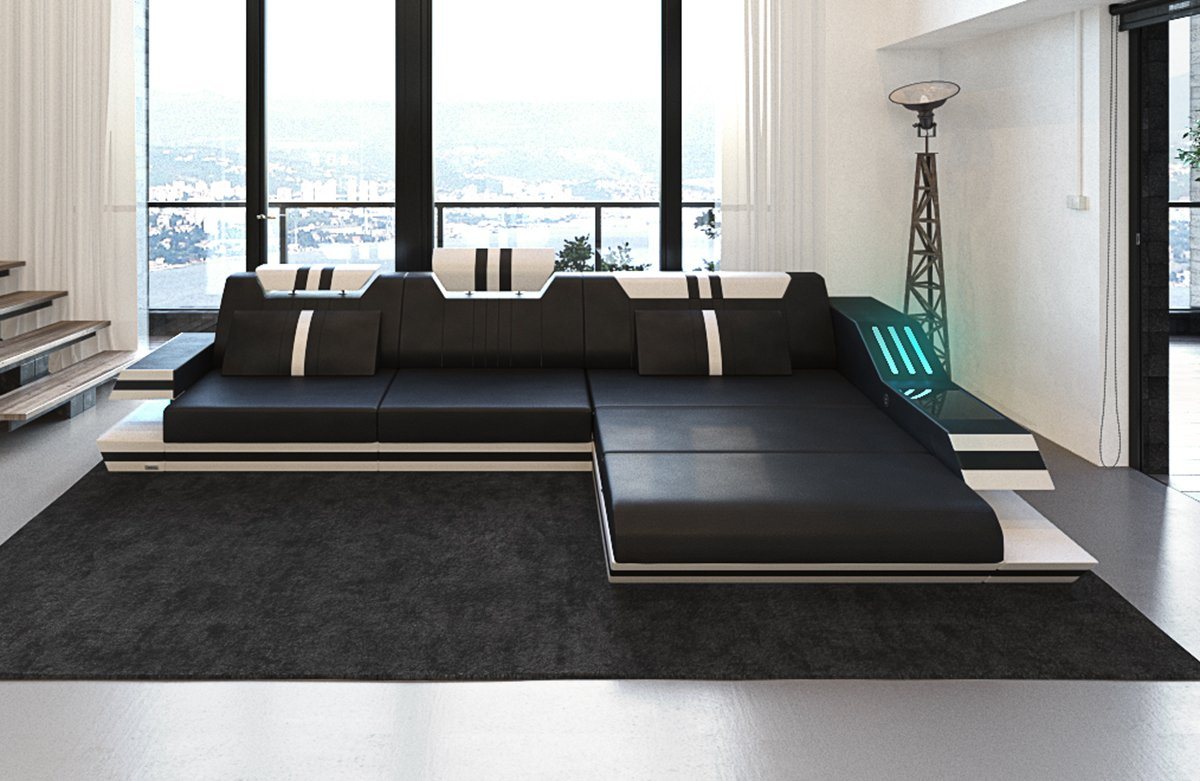 Sofa Dreams Ecksofa Ledercouch Ledersofa Ravenna L Form Leder Sofa, Couch, mit LED, wahlweise mit Bettfunktion als Schlafsofa, Designersofa von Sofa Dreams