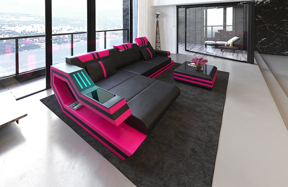 Sofa Dreams Ecksofa Ledercouch Ledersofa Ravenna L Form Leder Sofa, Couch, mit LED, wahlweise mit Bettfunktion als Schlafsofa, Designersofa von Sofa Dreams