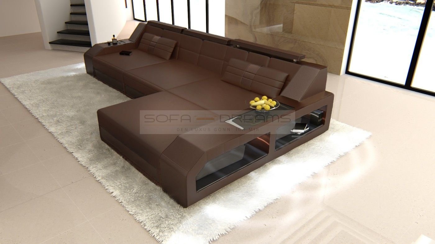 Sofa Dreams Ecksofa Ledercouch Sofa Leder Arezzo L Form Ledersofa, Couch, mit LED, wahlweise mit Bettfunktion als Schlafsofa, Designersofa von Sofa Dreams