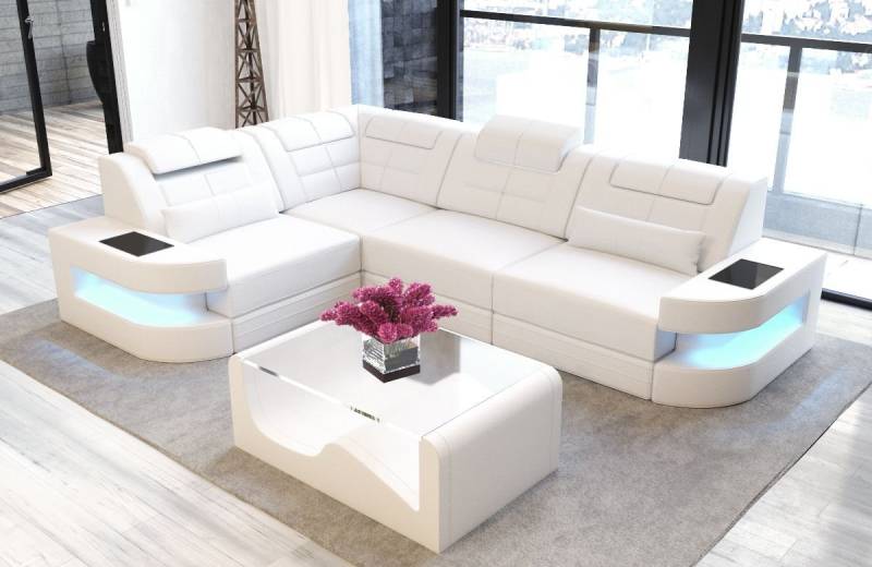 Sofa Dreams Ecksofa Ledercouch Sofa Leder Como L Form Ledersofa, Couch, mit LED, wahlweise mit Bettfunktion als Schlafsofa, Designersofa von Sofa Dreams