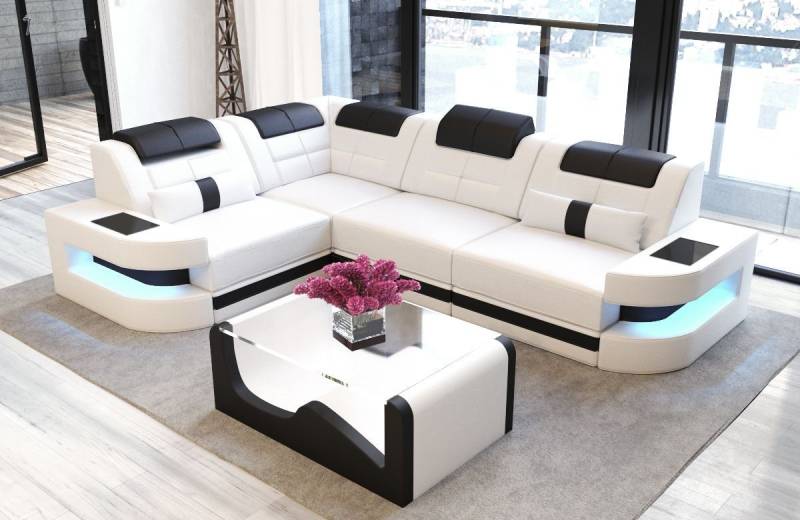 Sofa Dreams Ecksofa Ledercouch Sofa Leder Como L Form Ledersofa, Couch, mit LED, wahlweise mit Bettfunktion als Schlafsofa, Designersofa von Sofa Dreams