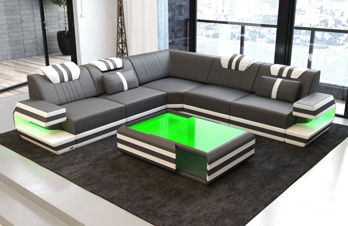 Sofa Dreams Ecksofa Ledercouch Sofa Leder Ragusa L Form Ledersofa, Couch, mit LED, Designersofa von Sofa Dreams