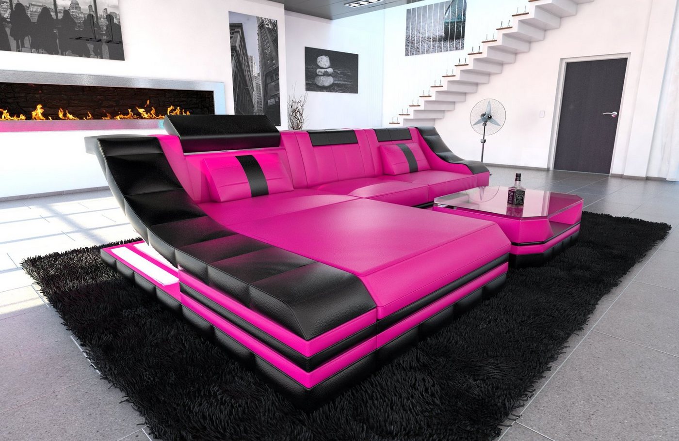 Sofa Dreams Ecksofa Ledercouch Sofa Leder Turino L Form Ledersofa, Couch, mit LED, wahlweise mit Bettfunktion als Schlafsofa, Designersofa von Sofa Dreams