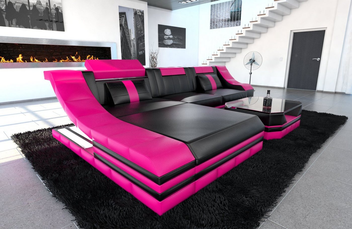 Sofa Dreams Ecksofa Ledercouch Sofa Leder Turino L Form Ledersofa, Couch, mit LED, wahlweise mit Bettfunktion als Schlafsofa, Designersofa von Sofa Dreams