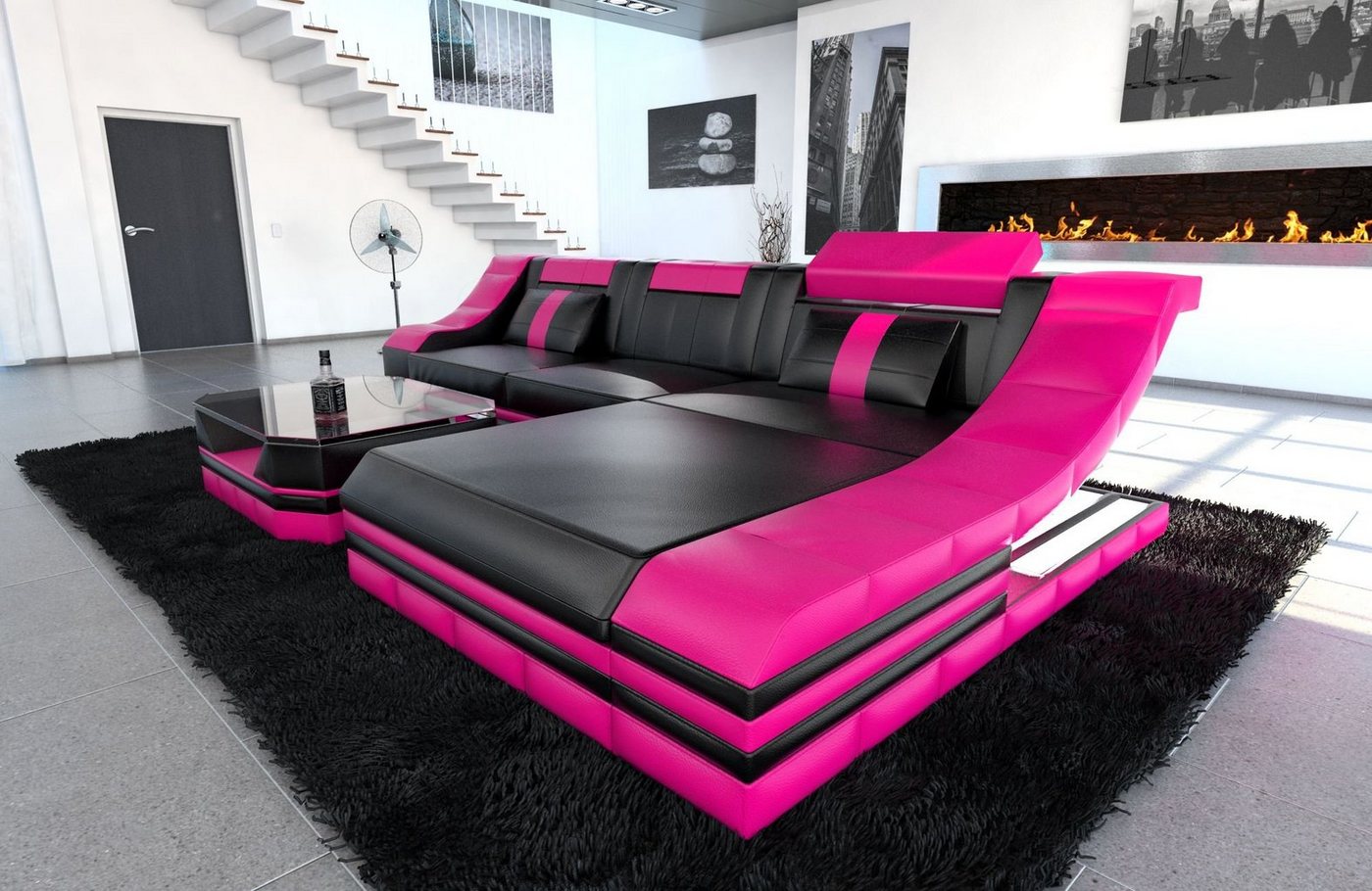 Sofa Dreams Ecksofa Ledercouch Sofa Leder Turino L Form Ledersofa, Couch, mit LED, wahlweise mit Bettfunktion als Schlafsofa, Designersofa von Sofa Dreams