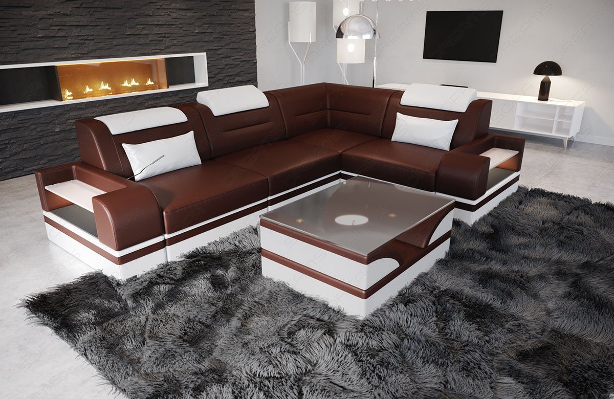 Sofa Dreams Ecksofa Ledercouch Sofa Trivento L Form kurz Leder Sofa, L-Form Ledersofa mit LED-Beleuchtung, Wahlweise mit Bettfunktion von Sofa Dreams