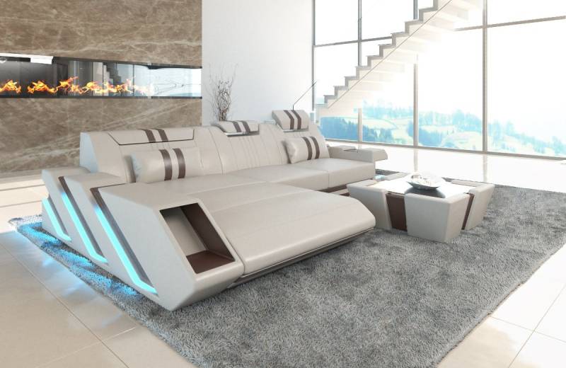 Sofa Dreams Ecksofa Ledersofa Apollonia L Form Leder Sofa Ledercouch, Couch, mit LED, wahlweise mit Bettfunktion als Schlafsofa, Designersofa von Sofa Dreams