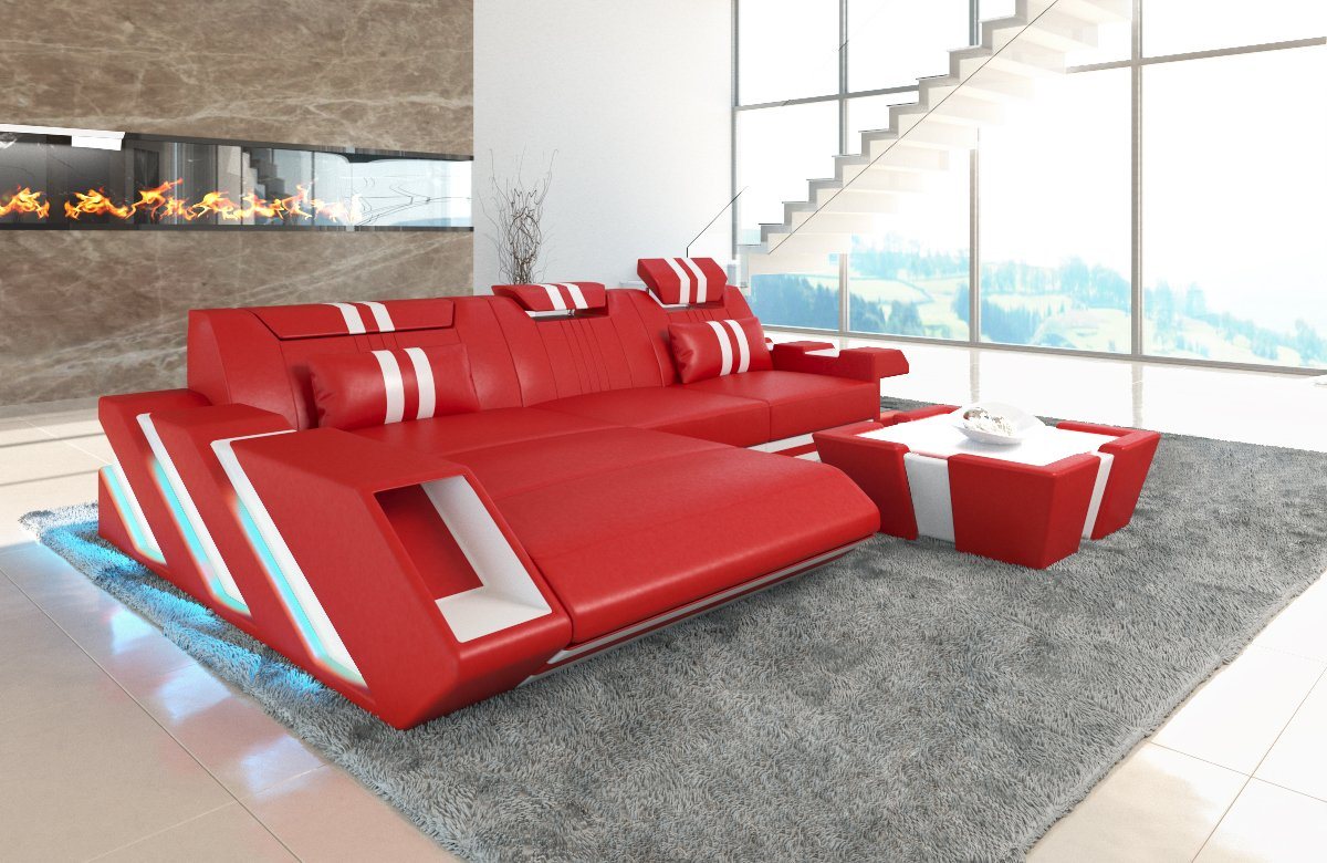 Sofa Dreams Ecksofa Ledersofa Apollonia L Form Leder Sofa Ledercouch, Couch, mit LED, wahlweise mit Bettfunktion als Schlafsofa, Designersofa von Sofa Dreams