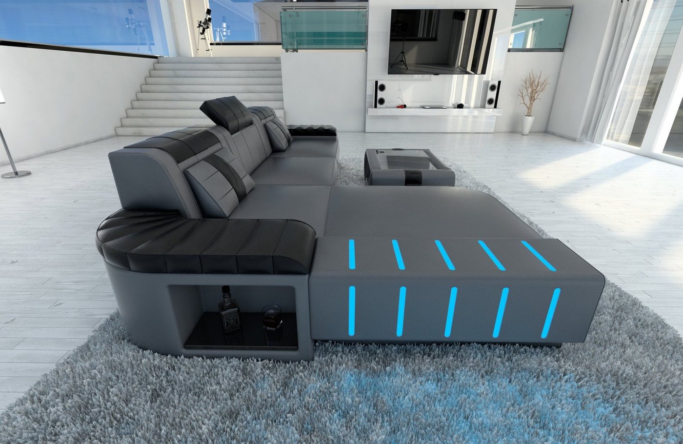 Sofa Dreams Ecksofa Ledersofa Bellagio L Form Leder Sofa Ledercouch, Couch, mit LED, wahlweise mit Bettfunktion als Schlafsofa, Designersofa von Sofa Dreams