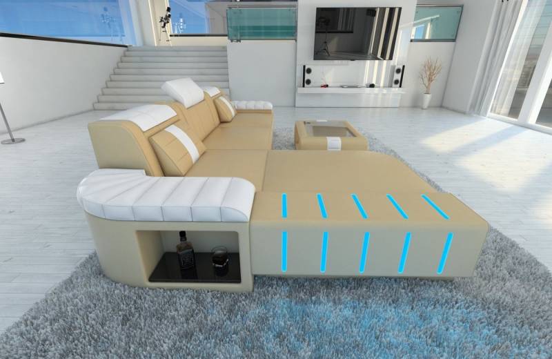 Sofa Dreams Ecksofa Ledersofa Bellagio L Form Leder Sofa Ledercouch, Couch, mit LED, wahlweise mit Bettfunktion als Schlafsofa, Designersofa von Sofa Dreams