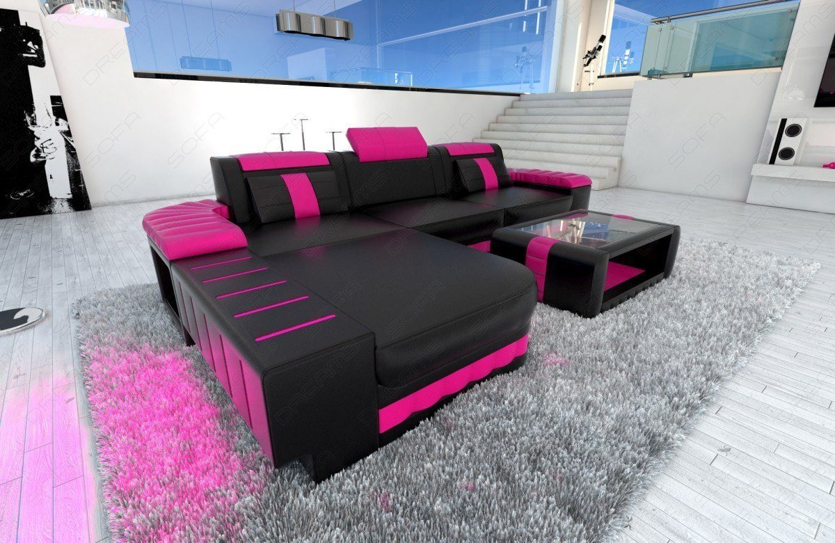 Sofa Dreams Ecksofa Ledersofa Bellagio Mini LForm, Designersofa, Sofa mit LED Licht und USB von Sofa Dreams