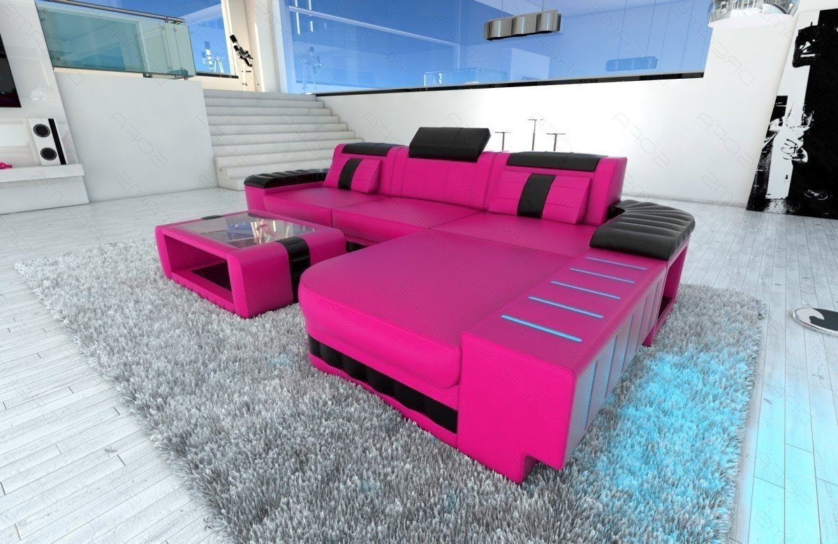 Sofa Dreams Ecksofa Ledersofa Bellagio Mini LForm, Designersofa, Sofa mit LED Licht und USB von Sofa Dreams