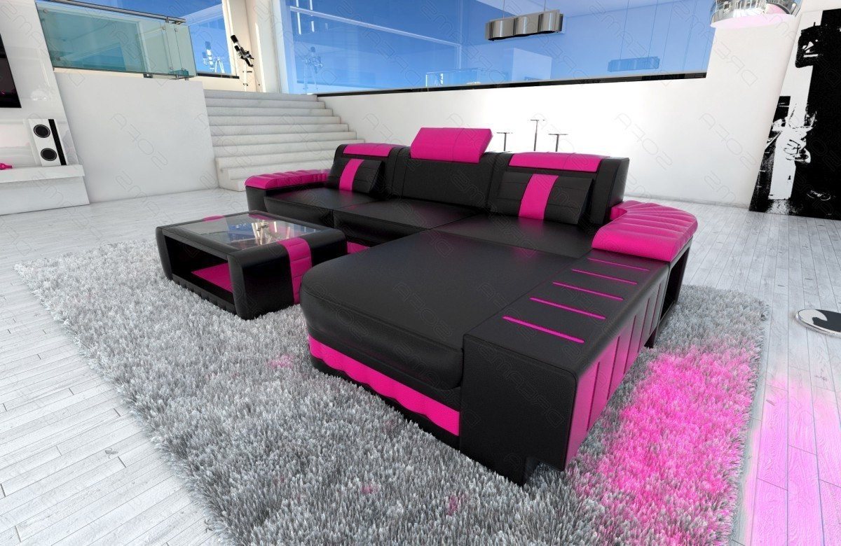 Sofa Dreams Ecksofa Ledersofa Bellagio Mini LForm, Designersofa, Sofa mit LED Licht und USB von Sofa Dreams