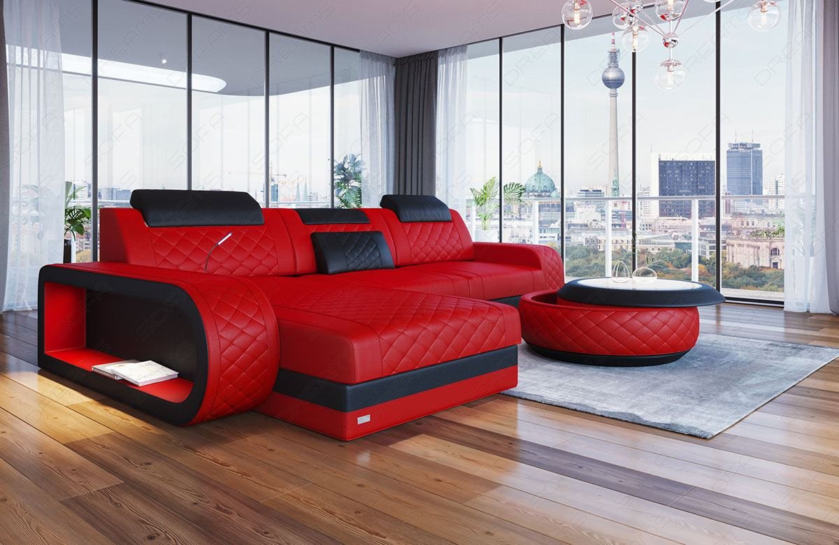 Sofa Dreams Ecksofa Ledersofa Berlin L Form Mini Couch mit LED, Designersofa, Sofa aus Eigenproduktion von Sofa Dreams