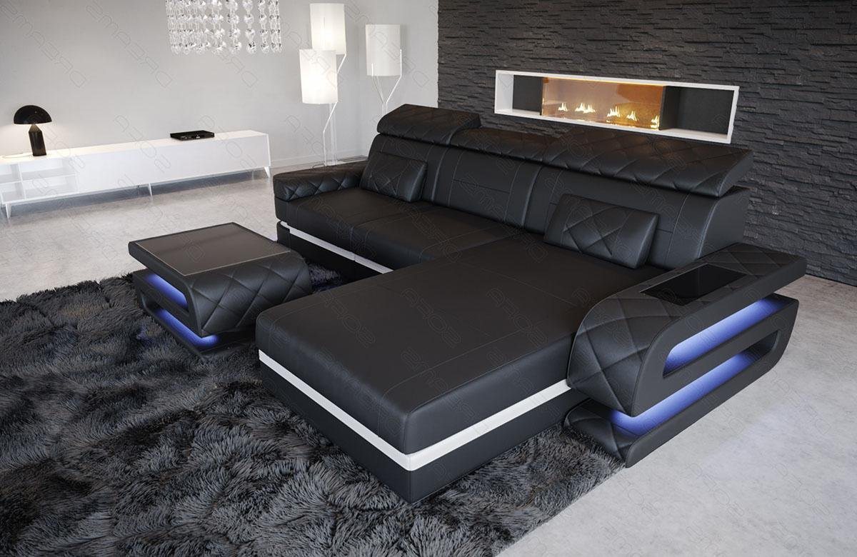 Sofa Dreams Ecksofa Ledersofa Bologna L Form Leder Sofa, Couch, mit LED, wahlweise mit Bettfunktion als Schlafsofa, Designersofa von Sofa Dreams