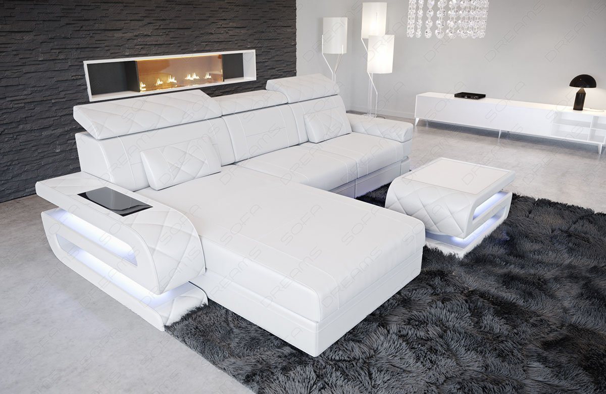 Sofa Dreams Ecksofa Ledersofa Bologna L Form Leder Sofa, Couch, mit LED, wahlweise mit Bettfunktion als Schlafsofa, Designersofa von Sofa Dreams