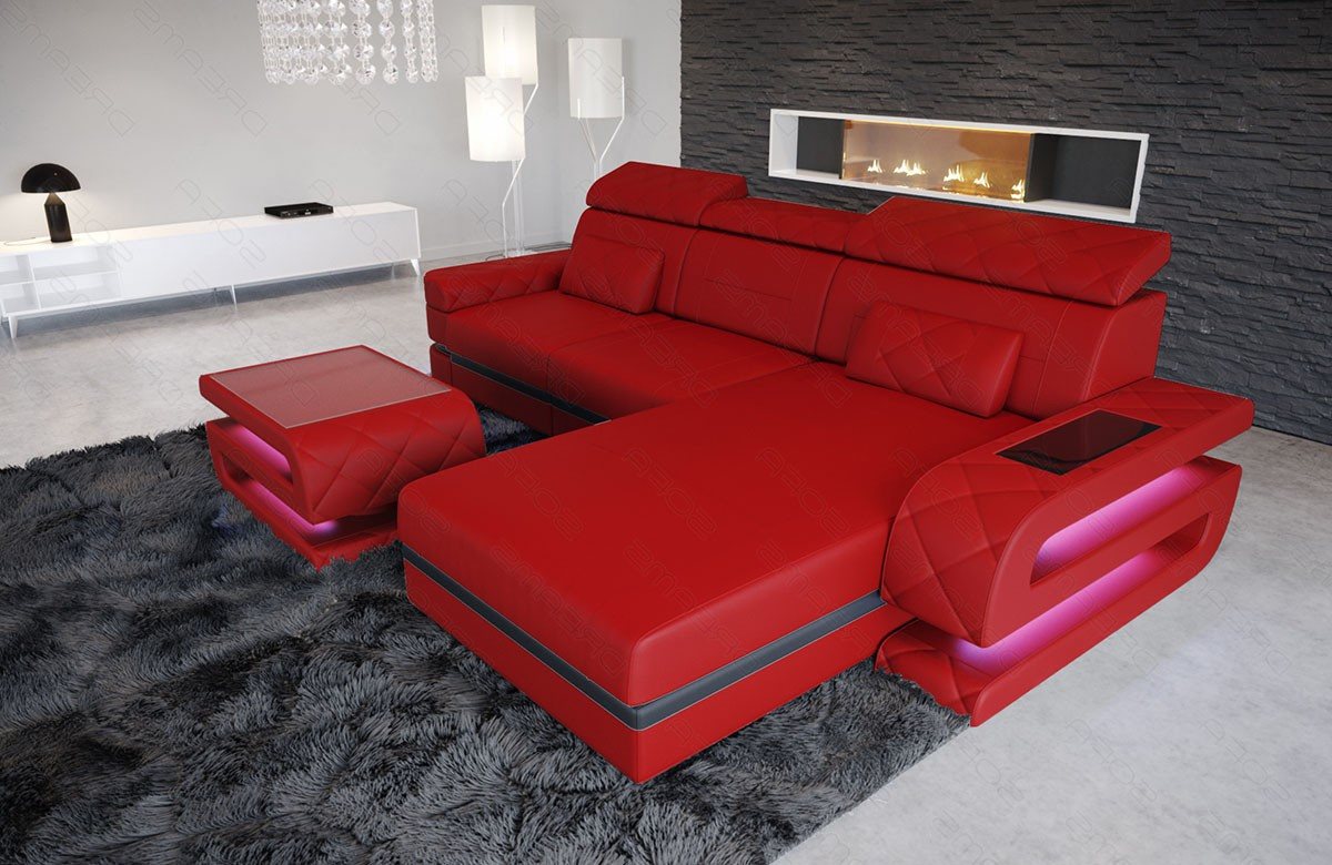 Sofa Dreams Ecksofa Ledersofa Bologna L Form Mini, Designersofa, Sofa mit Licht und USB von Sofa Dreams