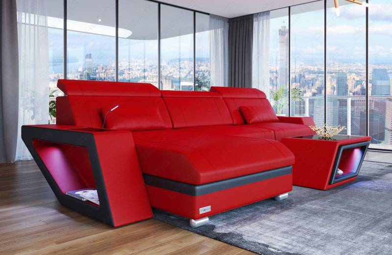 Sofa Dreams Ecksofa Ledersofa Catania L Form Mini, Designersofa, Sofa mit Licht und USB von Sofa Dreams