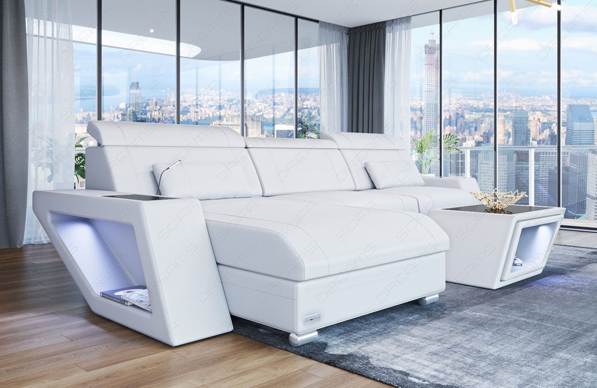 Sofa Dreams Ecksofa Ledersofa Couch Catania L Form Leder Sofa, mit LED, wahlweise mit Bettfunktion als Schlafsofa, Designersofa von Sofa Dreams