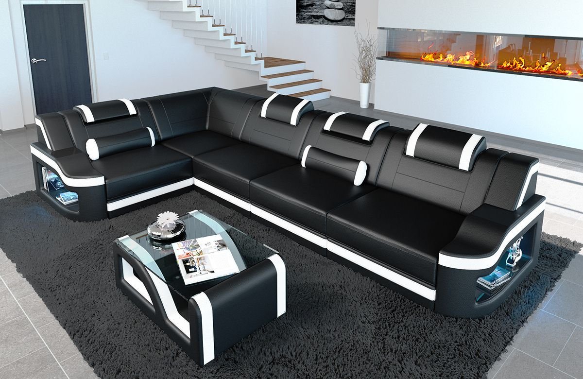 Sofa Dreams Ecksofa Ledersofa Padua L Form Ledercouch Leder Sofa, Couch, mit LED, wahlweise mit Bettfunktion als Schlafsofa, Designersofa von Sofa Dreams