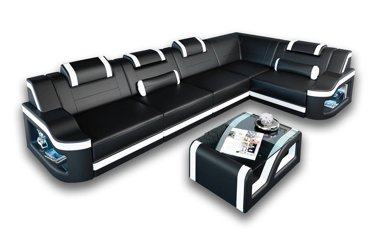 Sofa Dreams Ecksofa Ledersofa Padua L Form Ledercouch Leder Sofa, Couch, mit LED, wahlweise mit Bettfunktion als Schlafsofa, Designersofa von Sofa Dreams