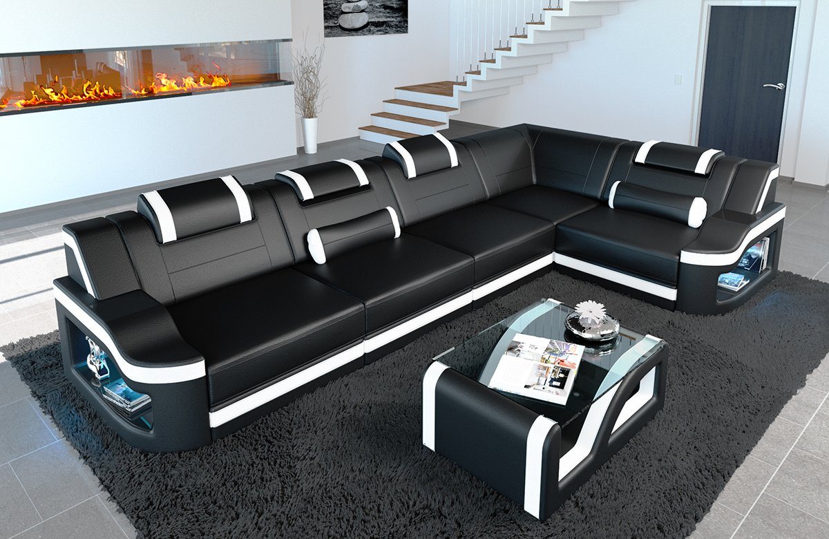 Sofa Dreams Ecksofa Ledersofa Padua L Form Ledercouch Leder Sofa, Couch, mit LED, wahlweise mit Bettfunktion als Schlafsofa, Designersofa von Sofa Dreams