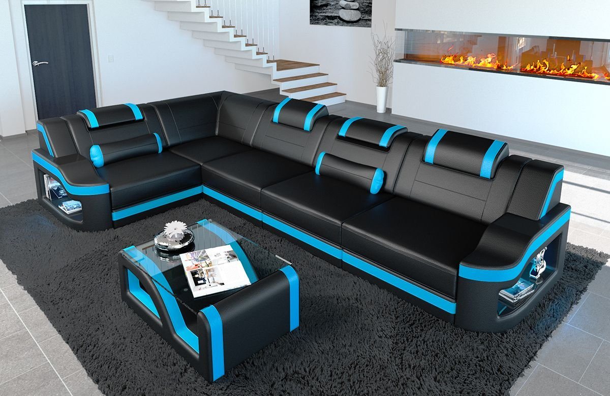 Sofa Dreams Ecksofa Ledersofa Padua L Form Ledercouch Leder Sofa, Couch, mit LED, wahlweise mit Bettfunktion als Schlafsofa, Designersofa von Sofa Dreams