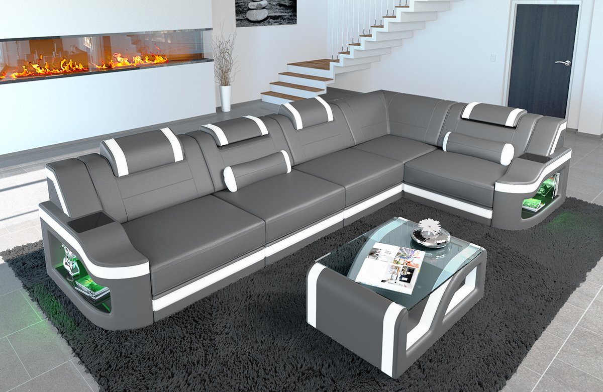 Sofa Dreams Ecksofa Ledersofa Padua L Form Ledercouch Leder Sofa, Couch, mit LED, wahlweise mit Bettfunktion als Schlafsofa, Designersofa von Sofa Dreams