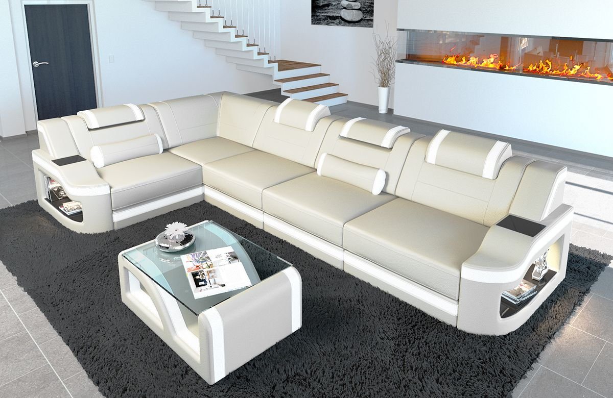 Sofa Dreams Ecksofa Ledersofa Padua L Form Ledercouch Leder Sofa, Couch, mit LED, wahlweise mit Bettfunktion als Schlafsofa, Designersofa von Sofa Dreams