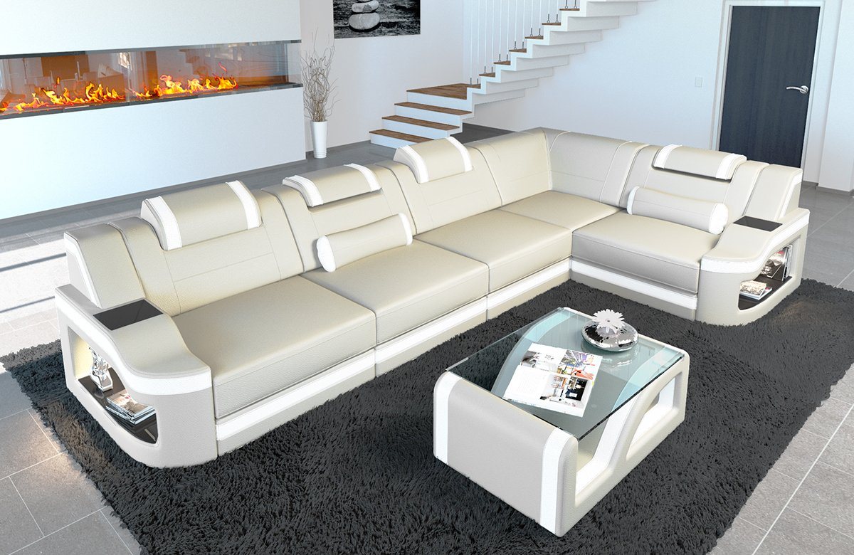 Sofa Dreams Ecksofa Ledersofa Padua L Form Ledercouch Leder Sofa, Couch, mit LED, wahlweise mit Bettfunktion als Schlafsofa, Designersofa von Sofa Dreams