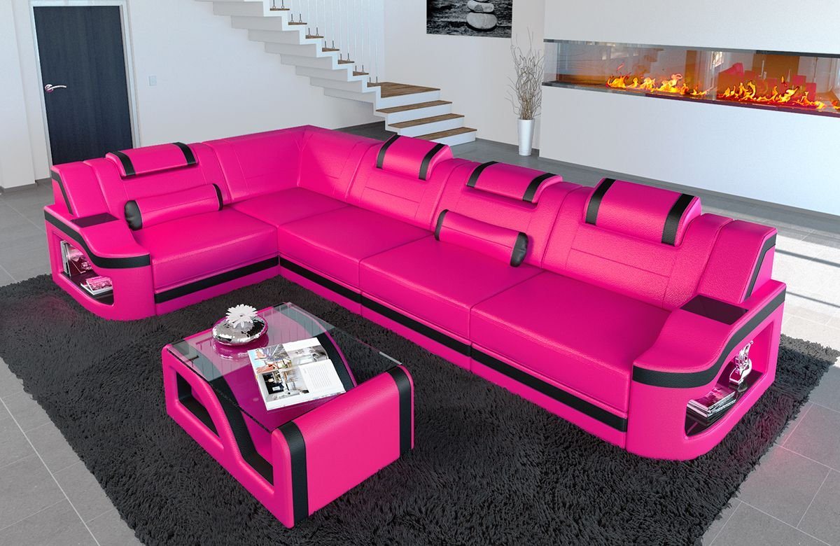 Sofa Dreams Ecksofa Ledersofa Padua L Form Ledercouch Leder Sofa, Couch, mit LED, wahlweise mit Bettfunktion als Schlafsofa, Designersofa von Sofa Dreams