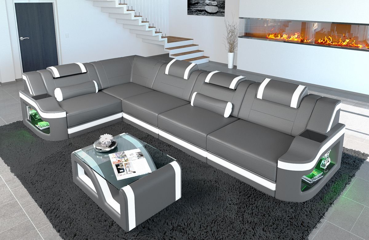 Sofa Dreams Ecksofa Ledersofa Padua L Form Ledercouch Leder Sofa, Couch, mit LED, wahlweise mit Bettfunktion als Schlafsofa, Designersofa von Sofa Dreams