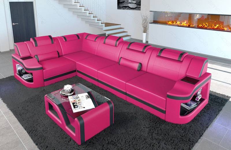 Sofa Dreams Ecksofa Ledersofa Padua L Form Mini, Designersofa, Sofa mit Licht und USB von Sofa Dreams