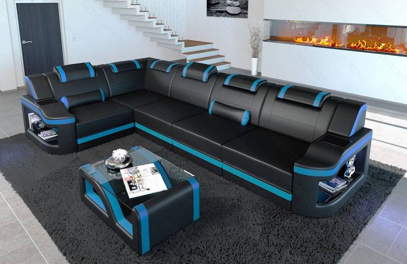 Sofa Dreams Ecksofa Ledersofa Padua L Form Mini, Designersofa, Sofa mit Licht und USB von Sofa Dreams