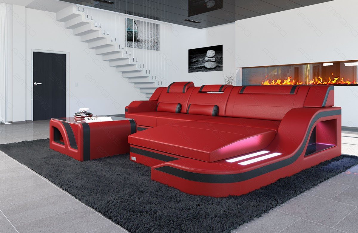 Sofa Dreams Ecksofa Ledersofa Palermo L Form Mini, Designersofa Couch, mit LED Licht & USB Anschluss von Sofa Dreams