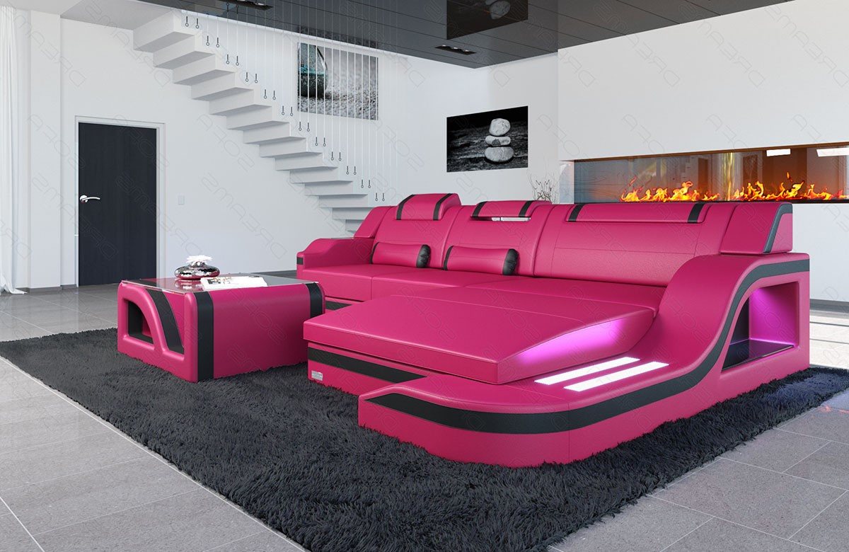 Sofa Dreams Ecksofa Ledersofa Palermo L Form Mini, Designersofa Couch, mit LED Licht & USB Anschluss von Sofa Dreams