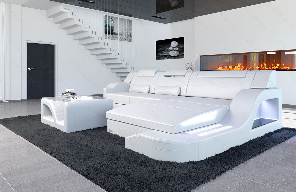 Sofa Dreams Ecksofa Ledersofa Palermo L Form Mini, Designersofa Couch, mit LED Licht & USB Anschluss von Sofa Dreams