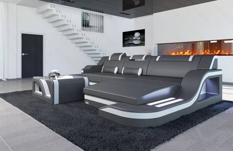 Sofa Dreams Ecksofa Ledersofa Palermo L Form Mini, Designersofa Couch, mit LED Licht & USB Anschluss von Sofa Dreams