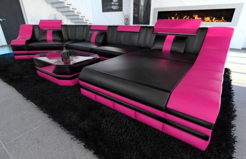 Sofa Dreams Ecksofa Ledersofa Turino Mini C Form, Designersofa, Sofa mit LED Licht und USB Anschluss von Sofa Dreams