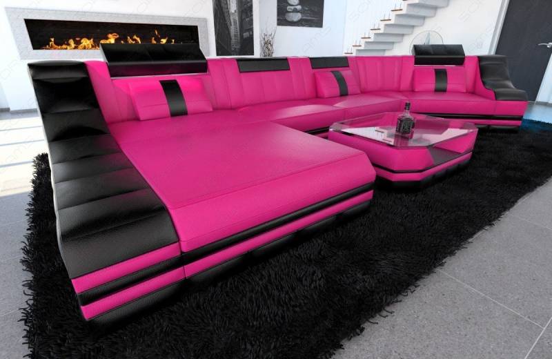 Sofa Dreams Ecksofa Ledersofa Turino Mini C Form, Designersofa, Sofa mit LED Licht und USB Anschluss von Sofa Dreams