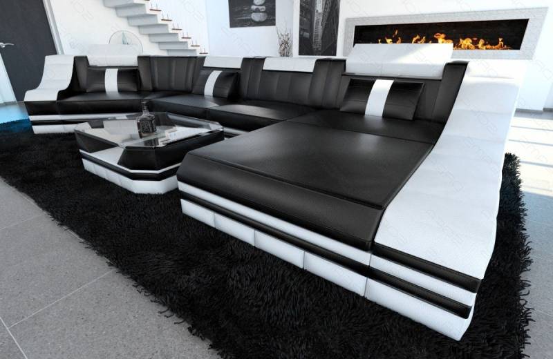 Sofa Dreams Ecksofa Ledersofa Turino Mini C Form, Designersofa, Sofa mit LED Licht und USB Anschluss von Sofa Dreams