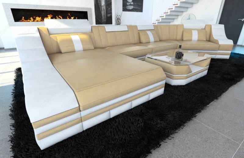Sofa Dreams Ecksofa Ledersofa Turino Mini C Form, Designersofa, Sofa mit LED Licht und USB Anschluss von Sofa Dreams