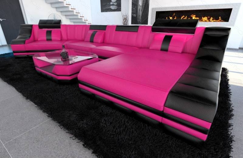 Sofa Dreams Ecksofa Ledersofa Turino Mini C Form, Designersofa, Sofa mit LED Licht und USB Anschluss von Sofa Dreams